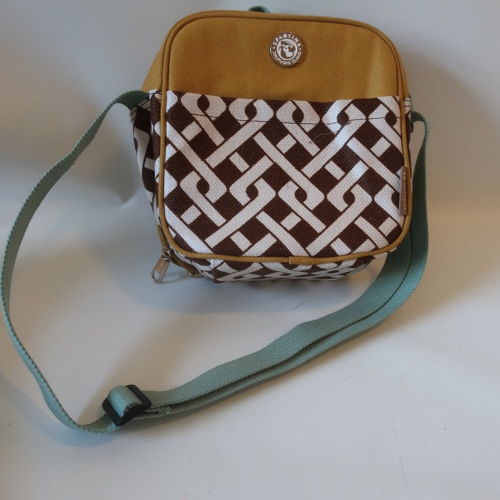 Womens Spartina Mustard Yellow, Teal, Brown, White Design Lunch Bag